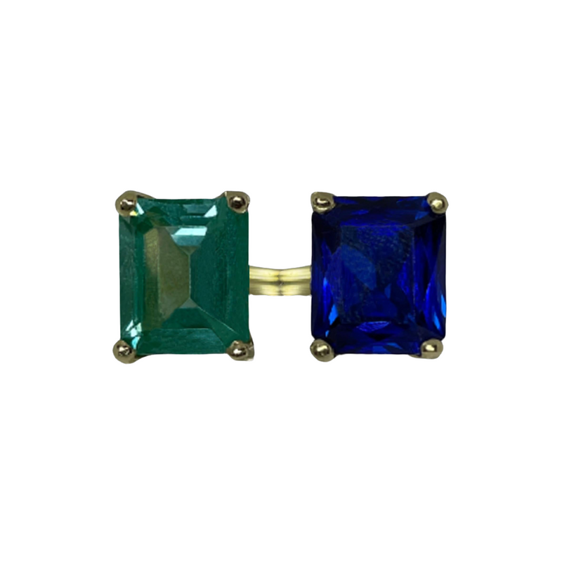 BIO AQUAMARINE & ZAPPHIRE RING GOLD BRONZE