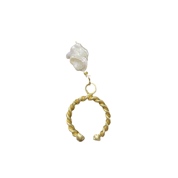 RING CORD & WHITE KEISHI PEARL GOLD BRONZE