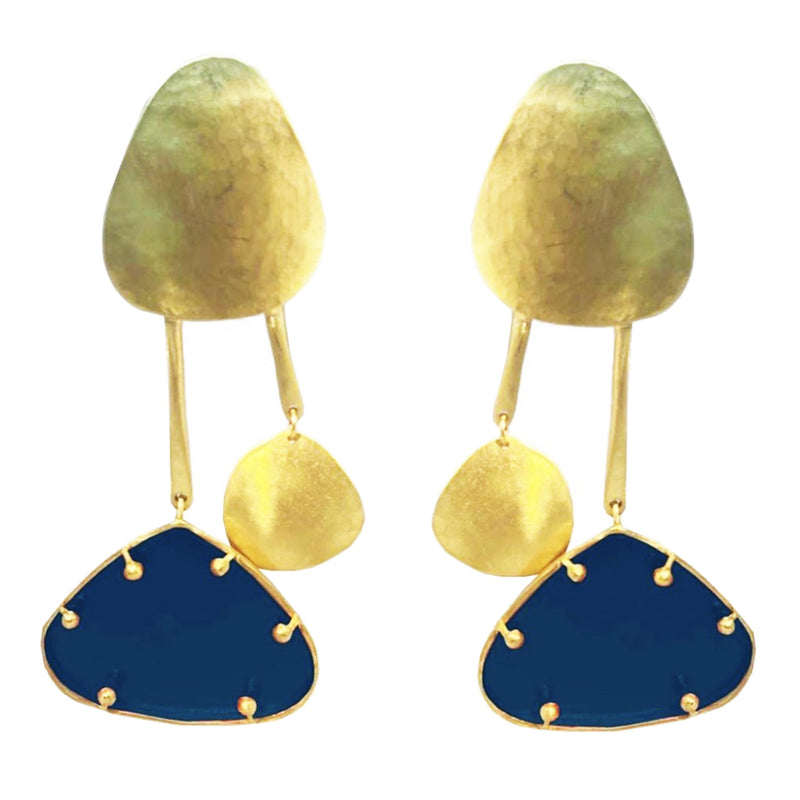 EARRINGS 2LEGS PLEXI BLUE  GOLD & PLEXI