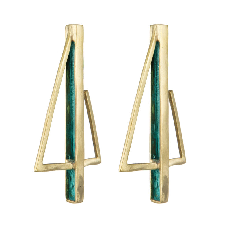 EARRINGS SAILS GREEN PATINA GOLD BRONZE