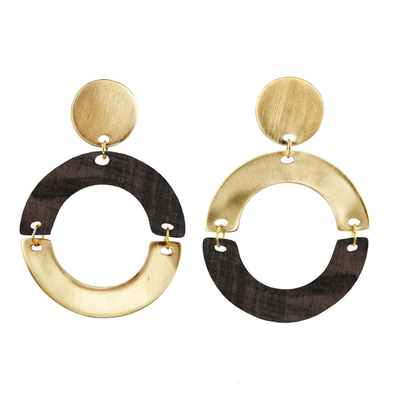 EARRINGS OR HALF MOONS EBONY GOLD BRONZE