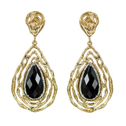 EARRINGS TEARDROPS ONIX & GOLD BRONZE