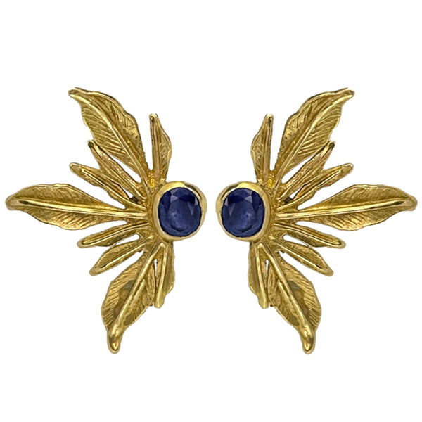 BLUE LEAVES GOLD BRONZE EARRINGS