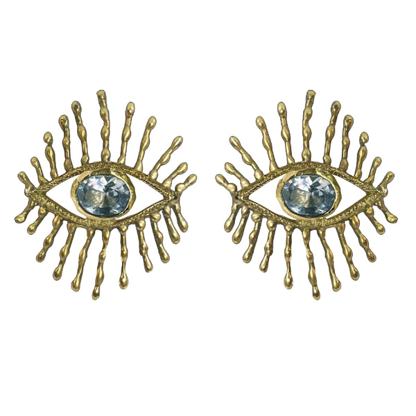 EYELASH AQUAMARINE GOLD BRONZE EARRINGS